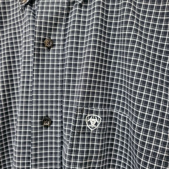 🌿Ariat Pro Stretch Series Mens Large Black & White Plaid Longsleeve Shirt - Picture 6 of 11